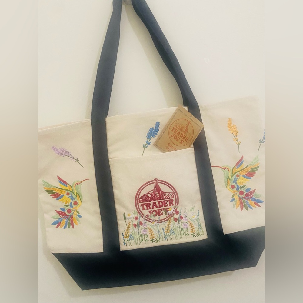 NWT Trader Joe’s canvas tote with embroidery - Picture 3 of 17